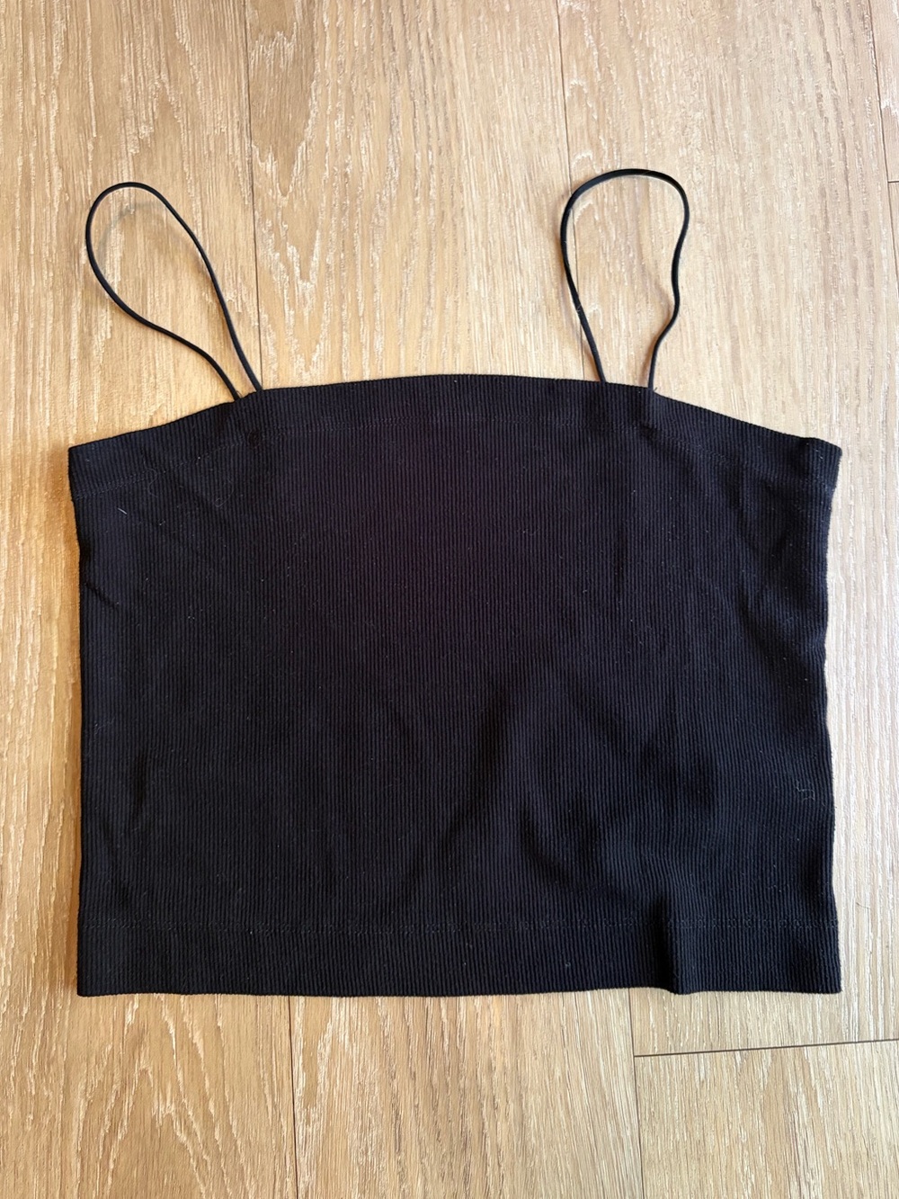 Black Ribbed Spaghetti-Strap Crop Top